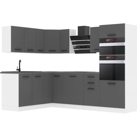 Belini Cuisine Equipee Complete Melanie Muebles de Cuisine Complets. L-Forme Cuisine. Cuisine Complete sans Plan de Travail, Argent Mat (1/3)