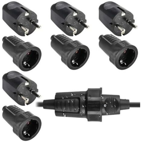 4 paires de prises et fiches : fiche de sécurité 250 V 16 A IP54, ensemble de prise et fiche bipolaire en caoutchouc avec serre-câble, fiche étanche adaptée à une utilisation extérieure,