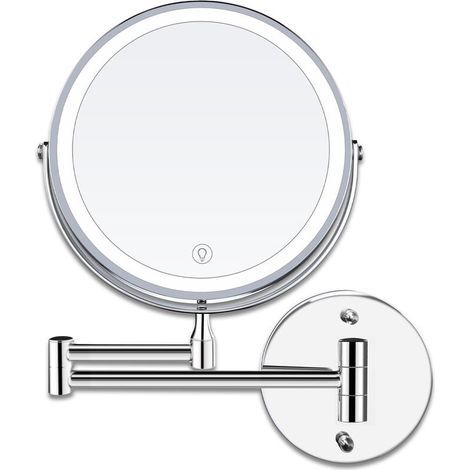 Miroir maquillage LED - 8 Pouces - Mural - Grossissant - 1x/10x Grossissement - Charge USB - Réglable à 3 Couleurs - 360° Pivotant - Extensible - Pour Salles de Bain (1/5)