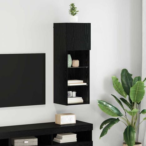 vidaXL Wall-mounted TV Cabinet with LED Black Oak 30.5 x 30 x 90 cm