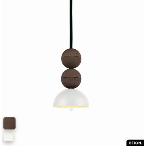 Lampe de suspension en béton - BOSFOR CONCRETE CHOCOLAT - BLANC 2 BALLES LED 14W (1/3)