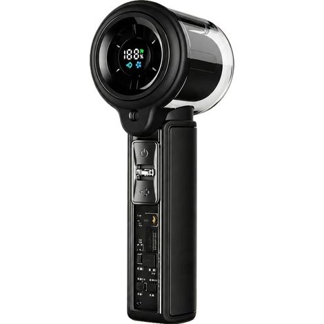 Ventilador portátil, pantalla LED, batería recargable, negro. (1/2)