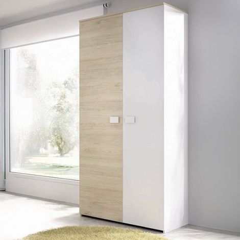 Dmora - Armario 2 puertas Auernig, Muebles de dormitorio, Vestidor, Armario de ropa, 90x53 h202 cm, Blanco y Roble (1/5)