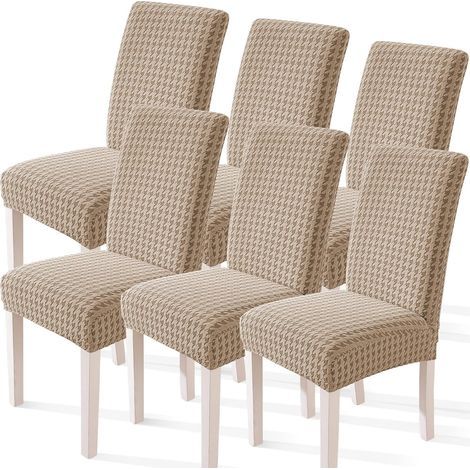 6-teiliges Stuhlhussen-Set, moderne elastische Esszimmerstuhlhussen, dehnbare Stuhlhussen für Esszimmerstühle, Khaki (1/5)