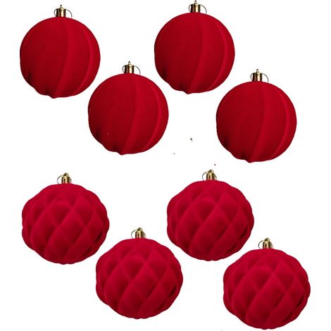 Set di 8 Palline Rosse Vellutate addobbo per albero di natale Decorazioni Natalizie particolari eleganti (1/5)