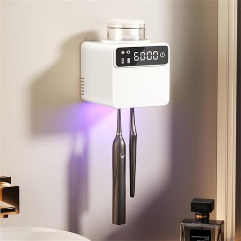 Soporte inteligente para cepillos de dientes eléctricos con limpieza y secado por aire caliente, pantalla LED (1/5)