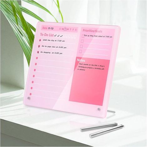Tableau blanc - 30 x 25 cm - Tableau blanc en acrylique - Bureau - Tableau d'affichage - Tableau blanc de table avec support - Sans cadre - Rose - Idéal pour les listes de tâches et les agendas 25 cm  (1/5)