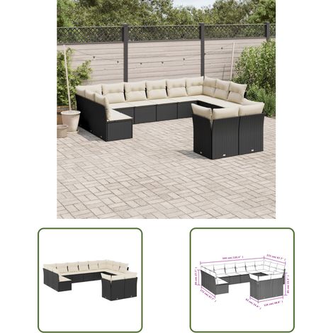The Living Store 12-tlg. Garten-Sofagarnitur mit Kissen Schwarz Poly Rattan - Gartenmöbel - Rattan Möbel - Lounge Set - Gartenlounge - Esszimmergarnitur (1/3)