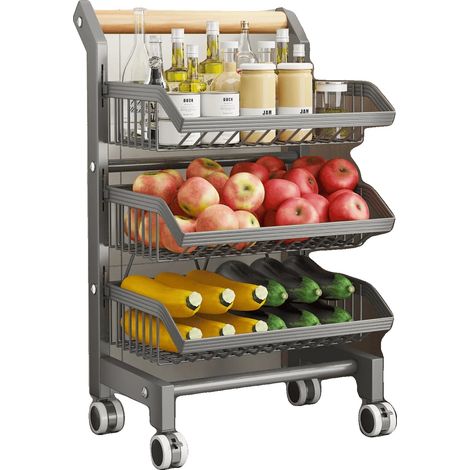 Étagère de rangement en métal pour cuisine, chariot utilitaire roulant, organisateur autonome, Gris clair, 3 niveaux (1/2)