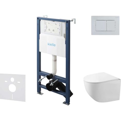 kielle Genesis New - Set Vorwandinstallation, kompakt-WC Gaia, Rimless, Softclose-Sitz und Betätigungsplatte Gemini New III, Hochglanzchrom 30528SS89