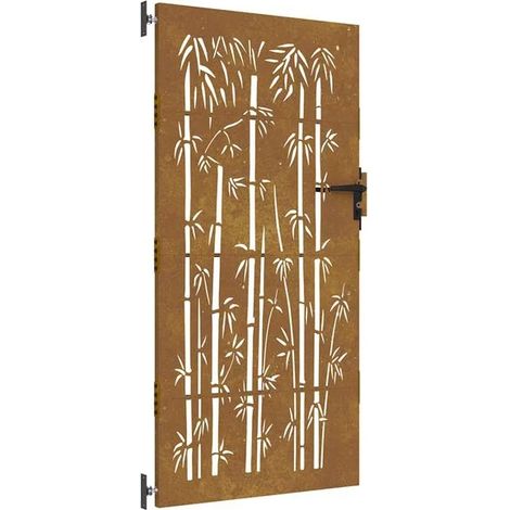 Portail de jardin, 85x200 cm, acier résistant aux intempéries avec motif grain de bambou.