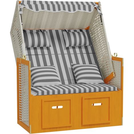 Strandkorb avec coussins Résine tressée bois solide Blanc gris (1/5)
