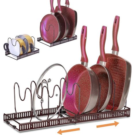 1 Organisateur de casseroles, 7 séparateurs réglables, support couvercles amovible, rangement cuisine placard (1/5)