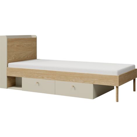 Cama Domcali 113, Beige, Individuales, 90x200, Aglomerado laminado, Somieres, 94x217x93cm
