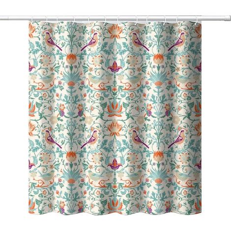 Rideau de Douche Imperméable Motif Médiéval Fleurs Vertes et Oiseaux - Décoration Abstraite Artistique pour Salle de Bain (1/5)