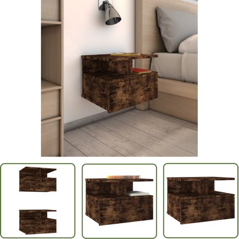 The Living Store Nachttisch Hängend 2 Stk. Räuchereiche 40x31x27cm Holzwerkstoff - Wandregal - Schwebender Nachttisch - Holznachtisch - Wohnzimmer Deko - Regal Braun (1/5)