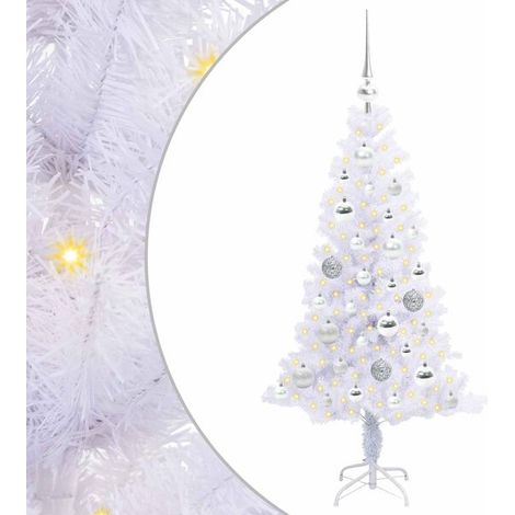 Sapin de Noël artificiel avec 150 lumières LED blanches, 120 cm de haut, en PVC et acier. (1/5)