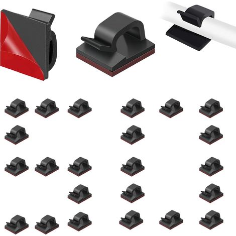 50 Pièces Clips Câbles,Cable Adhesif Rangement de Câble,Organisateur de serre-câbles, Attache Câble Auto Collant,Cavalier Cable Electrique pour Gestion des câbles, Noir (1/5)
