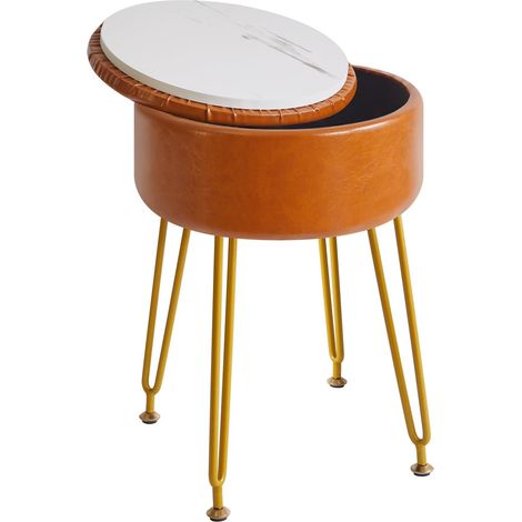 Tabouret Faux Cuir Repose-Pieds avec Stockage, Marron Clair WBD024J (1/5)