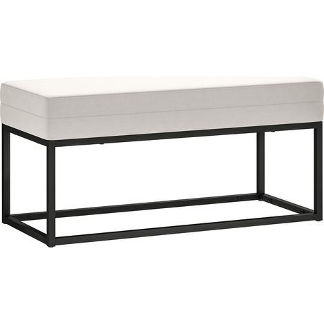 Panca da ingresso moderna e minimalista con gambe regolabili, panca da comodino imbottita in tessuto effetto velluto e acciaio, 94x42x44 cm, crema