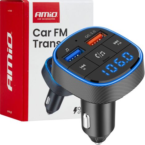 FM-Auto-Transmitter 2×USB-A 12V 24V amio-04648 (1/5)