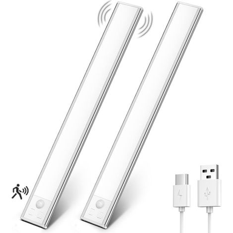 Lampe de Placard, Eclairage Led Rechargeable Interieur Placard,Sans Fi,Dimmable Lampe Led Detecteur Mouvement,Lumière Led pour Armoire Placard Escalier Cuisine (31CM-2 Pièce, 6000K) (1/5)