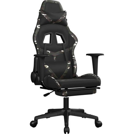 Fauteuil de bureau chaise gaming avec coussin lombaire repose-pied noir camouflage PVC multicolore DEC025945 (1/5)