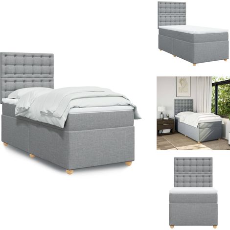 Sommier à lattes de lit avec matelas gris clair 80x200 cm tissu - Lit Double - Literie - Matelas À Ressorts Ensachés - Tête De Lit Réglable - Surmatelas (1/5)
