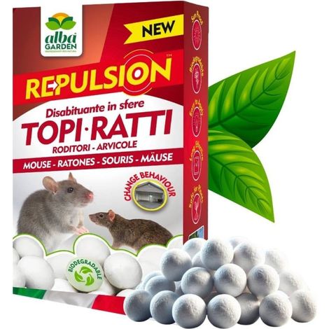 Disabituante Topi e Ratti Repellente in Sfere di Cellulosa Barriera Vegetale Olfattiva Anti Roditori Dissuasore Naturale Topi x 100 g (1/8)