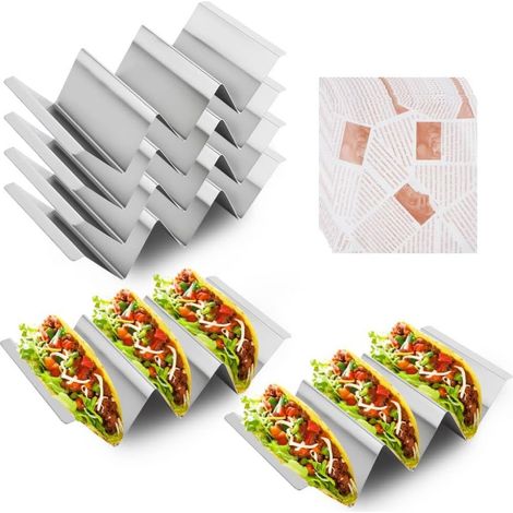 Support À Tacos - Acier Inoxydable Alimentaire - Compatible Four Et Micro-Ondes - Pour Cuisine Mexicaine - Lot De 6