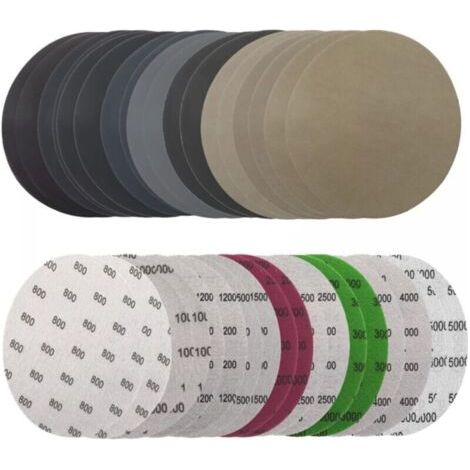 Lot de 36 Papier de Verre 125mm,Rond Disques de Ponçage, Disque Abrasif 125mm,Disques Abrasif de Ponçage Humide et Sec 800/1000/1200/1500/2000/2500/3000/4000/5000 Pour Disque Rond Poncage 125mm (1/5)