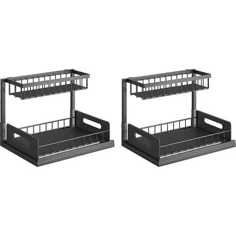Étagère de rangement à 2 niveaux sous évier avec tiroir coulissant, multifonctionnelle, pour cuisine et salle de bain. (1/5)