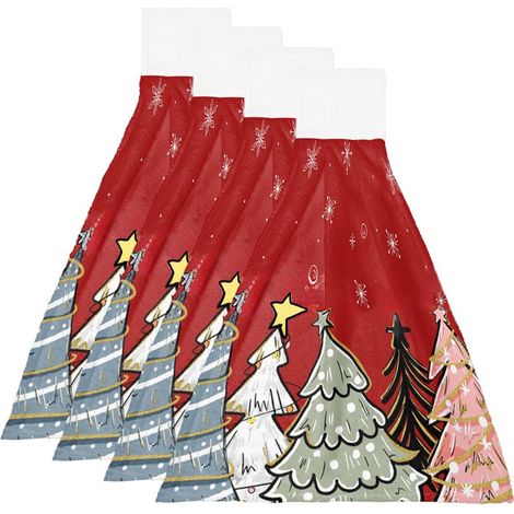 4Serviette de toilette suspendue une pièce avec anneau de suspension, ornée d'un motif de 4 sapins de Noël. (1/5)