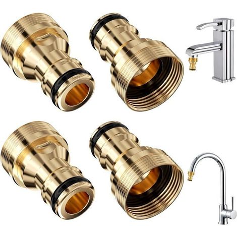 Raccord de robinet - XVX - Adaptateur Tuyau Arrosage - Laiton - Étanchéité Caoutchouc - 22mm/24mm (1/5)