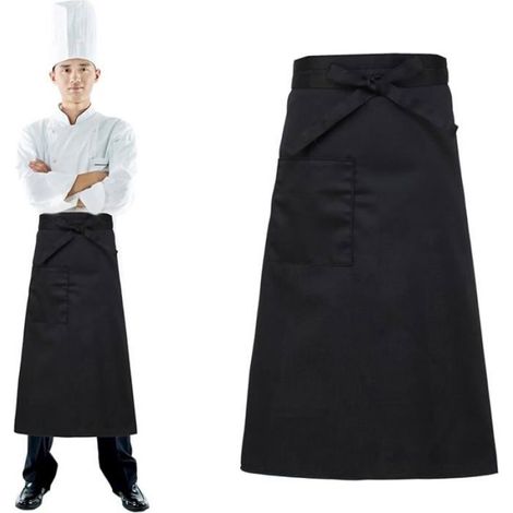 2 Pièces Tablier Noir Serveur, Tablier Serveur Restaurant pour la Cuisine, Catering Apron Half, 69 x 68 cm, Chef TABLIER DE CUISINE (1/5)