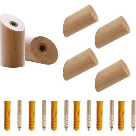 Lot de 6 Crochets Muraux en Bois pour Suspendre des Manteaux, Crochet Porte Manteau Mural Bois (3 x 6 cm) pour Vêtements écharpes