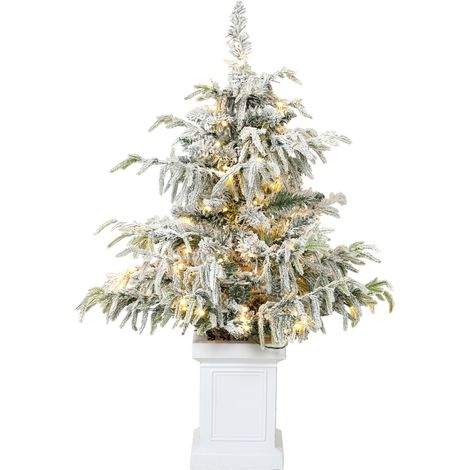 HOMCOM 3ft Prelit Flocked Christmas Tree with 8 Modes, Remote, Green White (1/5)