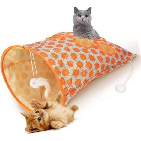 Sac tunnel pour chat - SURENHAP - Pliable - 5 trous interactifs - Sons froissés - Jouet en tissu (1/4)