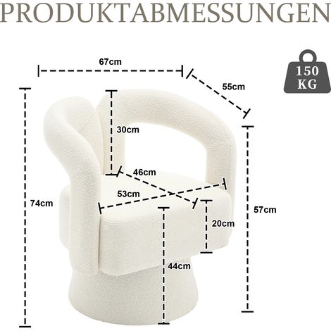 Fauteuil rond pivotant 360° avec coussin moelleux, large rembourrage en tissu doux, beige, pour salon, chambre, bureau, salle d'attente (1/5)
