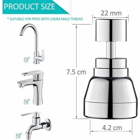 NALOOKAMIC 3 Modes Douchette Embout Robinet Cuisine - 360 Degrés Tête Douchette Evier Cuisine,Adaptateur Economiseur Deau Pour Robinet,FM22/M24(Argent) (1/3)