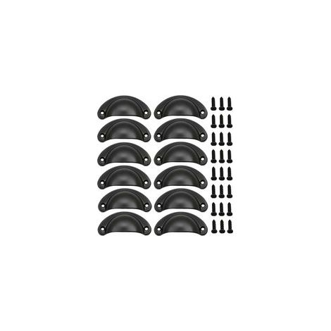 12 Pièces Poignée de Porte Coquille, Rétro Poignées de Porte, Poignées de Meubles Traditionnelles en Demi Lune Avec Vis, pour Tiroir, Armoire, Commode (Noir) (1/5)