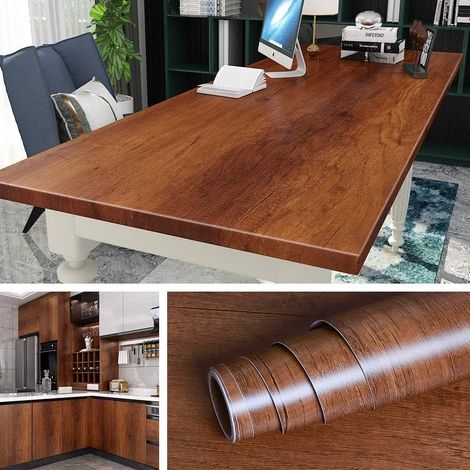 Papier Peint Bois Marron de 90CM5M Film Adhésif pour Meuble Cuisine Bureau Chambre Commode Armoire Papier Peint Autocollant avec Grain de Bois Rouleau Adhésif Décoratif (1/5)