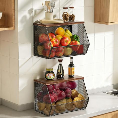 Panier Fruits, 2 Etages Panier a Fruit Etagere de Murale Cuisine (1/5)