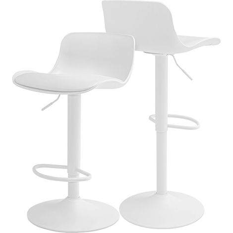 Amsterdam - Lot de 2 tabourets de bar 45x80x45 cm en acier peint polyéthylène et tapissé simili cuir blanc (1/5)