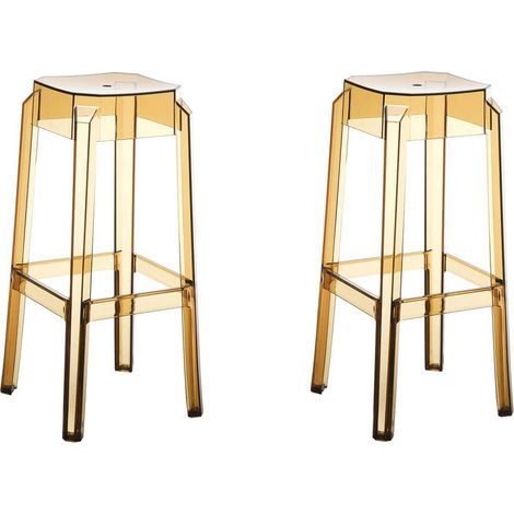 Set 2 sgabelli bar dal design moderno in plastica trasparente ambra 100001043