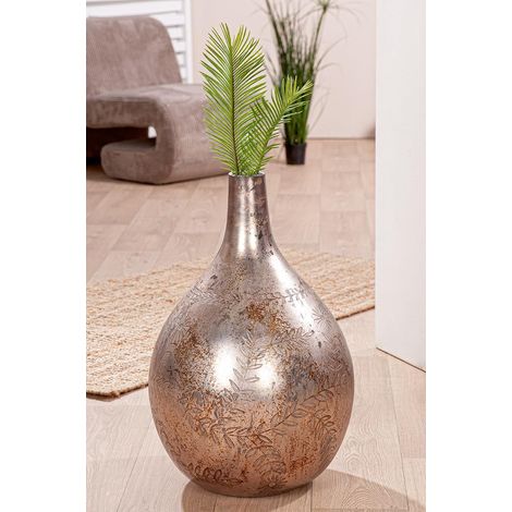 Vase en Verre Gris Finition Antique Mat Motif Floral Hauteur 56 cm Accessoire de décoration d'intérieur Idée Cadeau (1/3)