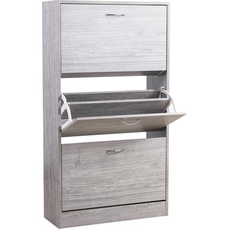 Scarpiera 3 Ante Ripiani Porta Scarpe Doppia Profondita Legno 63x24x115 Grigio