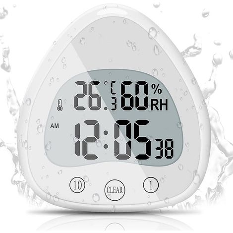 Montre de douche numérique étanche LCD avec alarme, minuteur, thermomètre et ventouse - Horloge salle de bain portable (1/5)