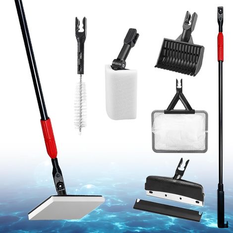 Outils de nettoyage d'aquarium 6 en 1, kit de nettoyage d'aquarium, kit d'outils de nettoyage d'aquarium, grattoir, filet de pêche, râteau à sable pour l'entretien de l'aquarium (1/5)