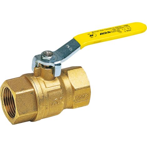 Vanne à sphère laiton NF Gaz Femelle BSP - Poignée jaune - Série 620 40x49